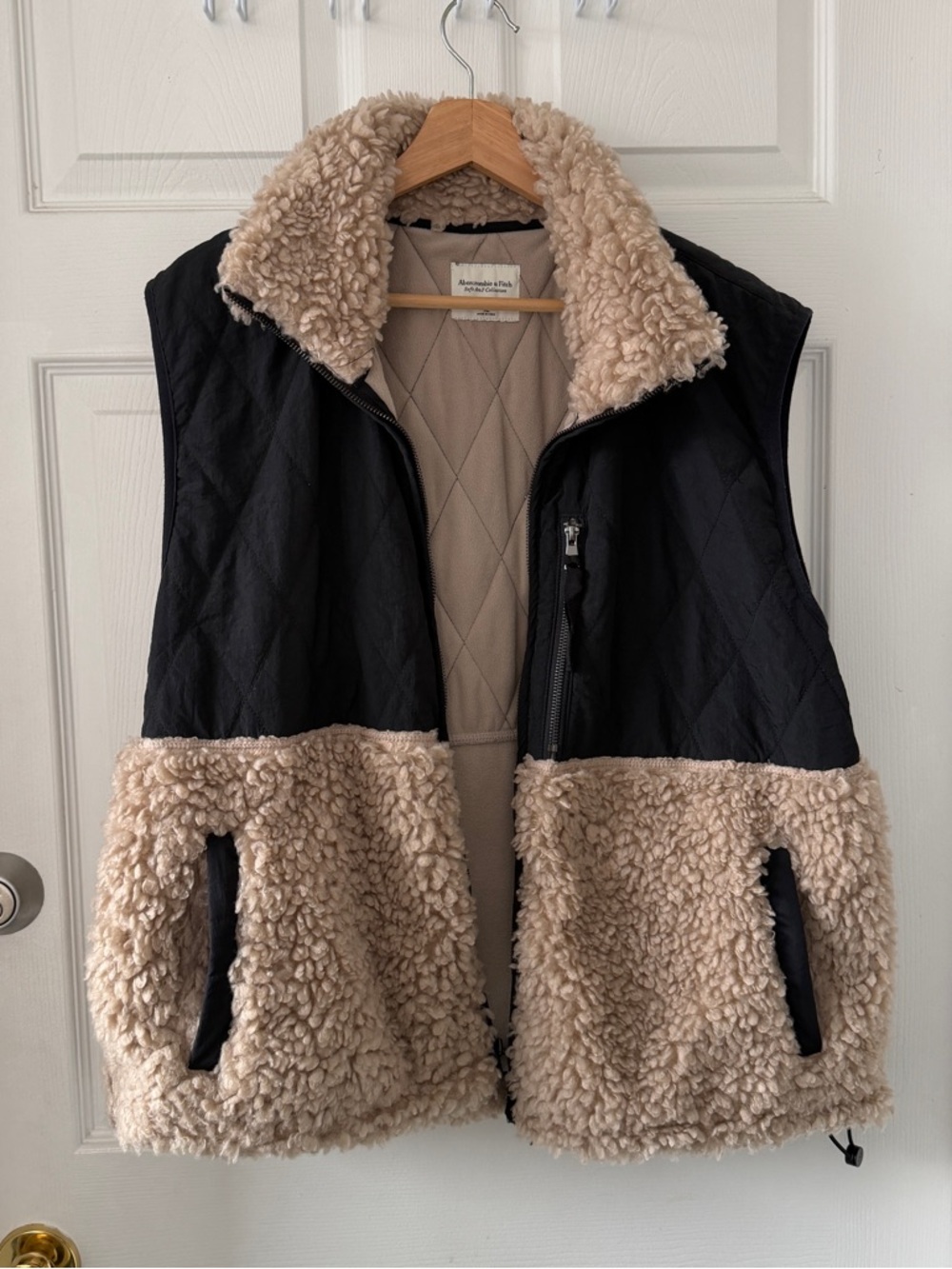 Quilted Black and Beige Sherpa Vest